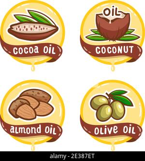 Seed oil logos set. Collection of organic natural products, vector emblems. Stock Vector