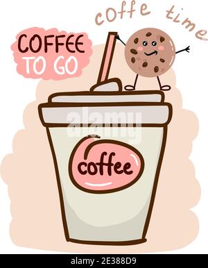 Cup of coffee with cookie, Idea concept. Vector illustration. Stock Vector