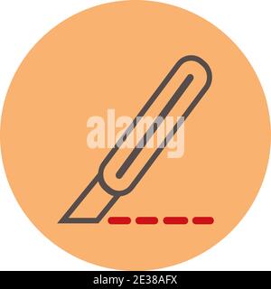 Scalpel with red blood line icon in trendy flat style isolated on a peach background. Scalpel icon page symbol for your web site design  logo, app, UI Stock Vector