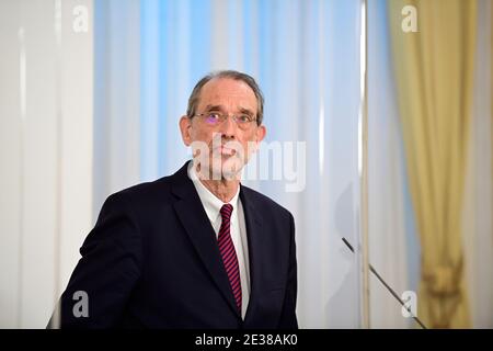 Vienna, Austria. 17th Jan, 2021. Federal government press conference. Further details on the corona measures. Picture shows Minister of Education Heinz Faßmann (ÖVP). Stock Photo