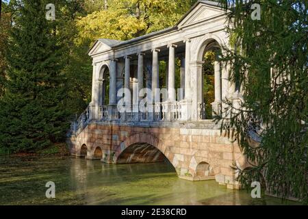 Marble bridge, also known as Siberian Marble Gallery, in Catherine park, Pushkin town near St. Petersburg, Russia Stock Photo