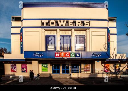 The old Towers Cinema in Hornchurch built in 1935 of Art Deco style and demolished to make way for a Lidl supermarket. Stock Photo