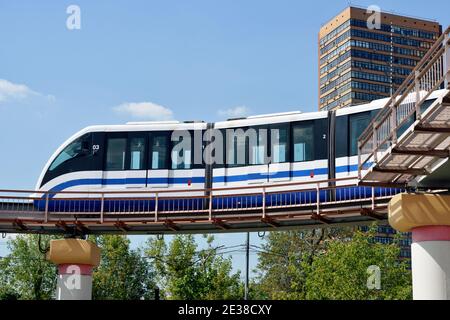 Moscow Monorail train turns around at the terminal station Timiryazevskaya, Moscow, Russia Stock Photo