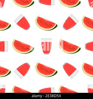 Illustration on theme colored lemonade in watermelon cup for natural drink. Lemonade pattern consisting of kitchen accessory, watermelon cup to organi Stock Vector