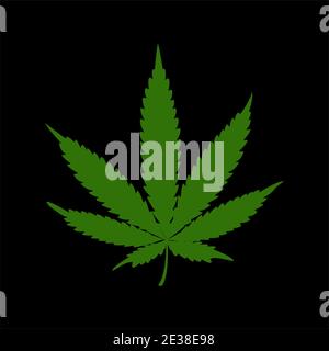 Green marijuana leaf icon on black background. Design element. Vector illustration. Stock Vector