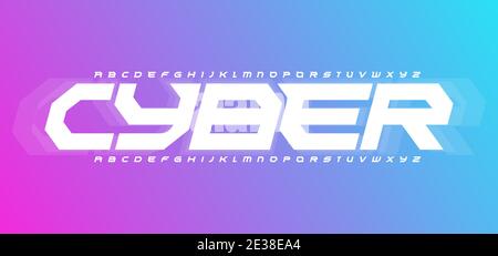 Cyber futurism alphabet. Cyberspace style, geometric font, modular type for modern futuristic cyber sport logo, gaming headline and lettering. Bold Stock Vector