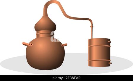 Alambic Copper. A distillation apparatus used for the production of alcohol, essential oils and moonshine. vector illustration. Stock Vector