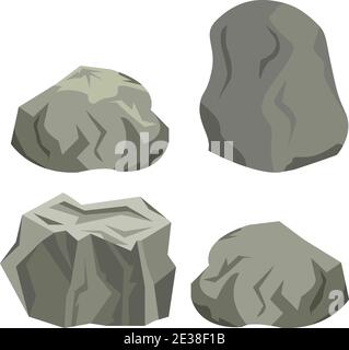 Rock stone cartoon vector set in a flat style. Cartoon props for outdoor interior and animation decor. Stock Vector
