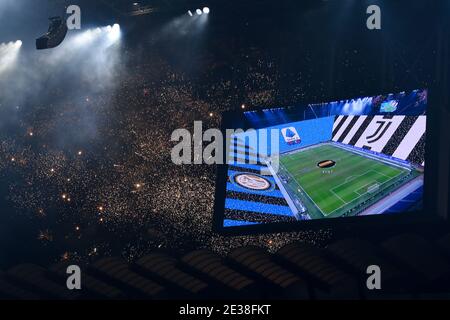 Milan, Italy. 17th Jan, 2021. MILAN, ITALY - January 17, 2021: Fireworks are seen prior to the Serie A football match between FC Internazionale and Juventus FC. (Photo by Nicolò Campo/Sipa USA) Credit: Sipa USA/Alamy Live News Stock Photo