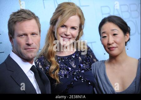 Aaron Eckhart, Nicole Kidman, and Sandra Oh attend the premiere of 'Rabbit Hole' at the Paris Theatre in New York City, NY, USA on December 2, 2010. Photo by Mehdi Taamallah /ABACAPRESS.COM Stock Photo