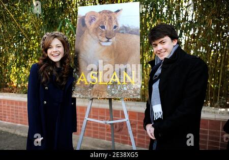 Actors Georgie Henley and Skandar Keynes who star in the upcoming holiday motion picture event The Chronicles Of Narnia : The Voyage of the Dawn Treader pose for a photo during the Smithsonian's National Zoo Lion Cub naming ceremony at Smithsonian National Zoological Park on December 9, 2010 in Washington, DC. Photo by Olivier Douliery /ABACAUSA.COM Stock Photo