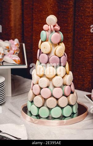 Homemade macaroons cackes on stand Stock Photo