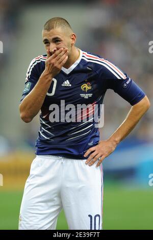 France's Karim Benzema reacts after missing a shot during the Euro 2012 Qualifying soccer match, France vs Romania at the Stade de France in Saint Denis near Paris, France on October 9, 2010. France won 2-0. Photo by Nicolas Gouhier/Cameleon/ABACAPRESS.COM Stock Photo