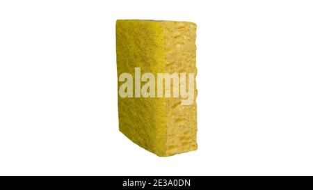 Yellow kitchen sponge, dishwashing sponge isolated on white background. Means for cleaning dirty dishes. Stock Photo