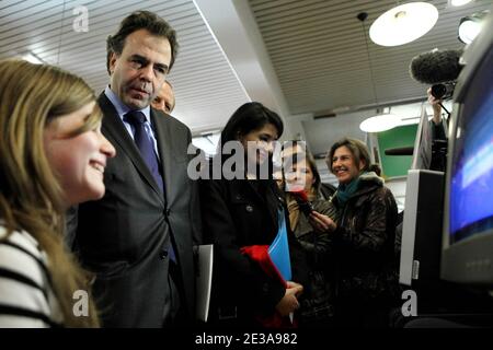 French Education Minister Luc Chatel and New appointed French Secretary of State in charge with Youth and Community life, Jeannette Bougrab visit the CIDJ (Center of Documentation and Information for youth), in Paris, France, on November 15, 2010. Photo by Stephane Lemouton/ABACAPRESS.COM Stock Photo