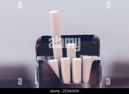 Typical Cigarette Paper Box. Pernicious habits Stock Photo