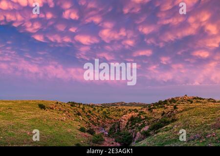 Sunset at Wichita Mountains Mountains National Wildlife Refuge in Oklahoma Stock Photo