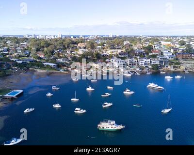 Aerial of the Sutherland Shire suburb of Caringbah South and Burraneer Bay with its luxury waterfront houses Stock Photo