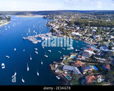 Aerial of the Sutherland Shire suburb of Caringbah South and Burraneer Bay with its luxury waterfront houses Stock Photo