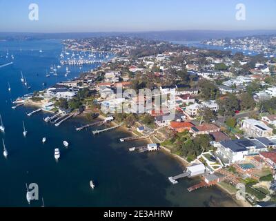 Aerial of the luxury waterfront houses on Burraneer Bay - Port Hacking near Cronulla Sutherland Shire Sydney Australia Stock Photo