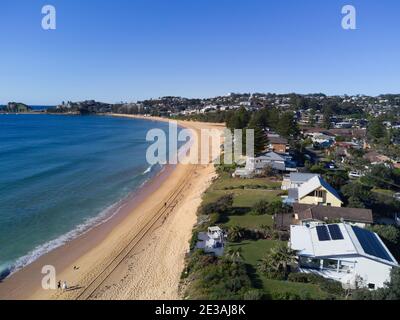 Aerial of Wamberal Beach on the Central Coast of New South Wales Australia. Stock Photo