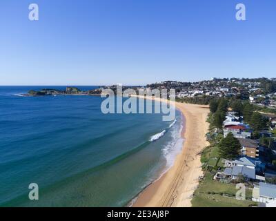 Aerial of Wamberal Beach on the Central Coast of New South Wales Australia. Stock Photo