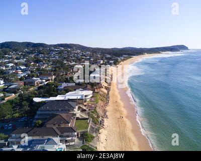 Aerial of Wamberal Beach on the Central Coast of New South Wales Australia. Stock Photo