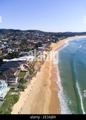 Aerial of Wamberal Beach on the Central Coast of New South Wales Australia. Stock Photo