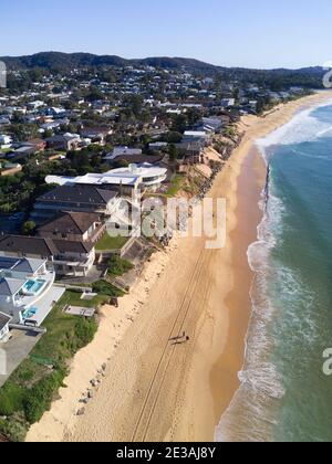 Aerial of Wamberal Beach on the Central Coast of New South Wales Australia. Stock Photo