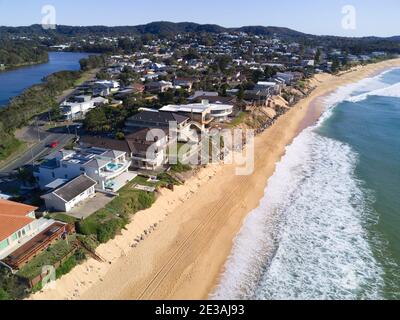 Aerial of Wamberal Beach on the Central Coast of New South Wales Australia. Stock Photo