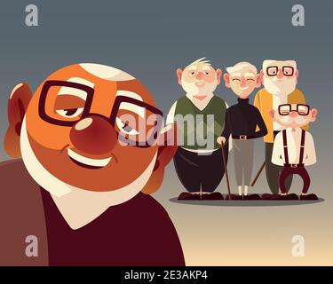 cute grandpa with group senior men and women characters vector illustration Stock Vector