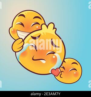 emoji faces expression reaction social media kiss crying and happy vector illustration Stock Vector