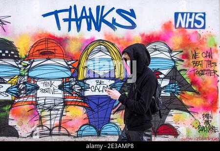 London, UK. 17th Jan, 2021. A 'Thanks NHS' graffiti seen in London. Credit: SOPA Images Limited/Alamy Live News Stock Photo