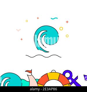 Big sea wave, seascape filled line vector icon, simple illustration, water safety and watercraft related bottom border. Stock Vector