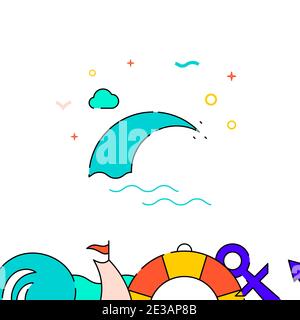 Sea wave, seascape filled line vector icon, simple illustration, water safety and watercraft related bottom border. Stock Vector