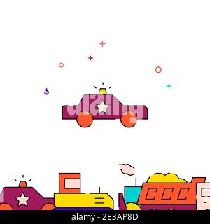 Police patrol car filled line vector icon, simple illustration, special transport related bottom border. Stock Vector