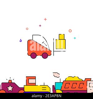Forklift truck filled line vector icon, simple illustration, special transport related bottom border. Stock Vector