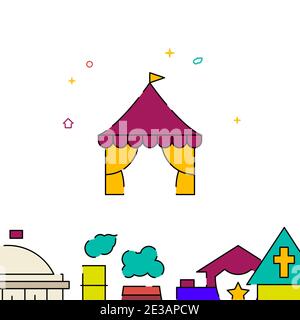 Shapito circus tent filled line vector icon, simple illustration, building, house related bottom border. Stock Vector