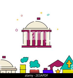 Capitol, White House, government building filled line vector icon, simple illustration, building, house related bottom border. Stock Vector