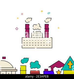 Plant, factory filled line vector icon, simple illustration, building, house related bottom border. Stock Vector