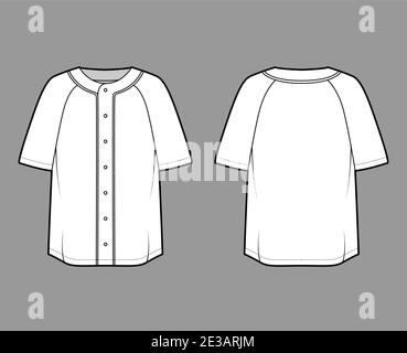 Baseball Sports Jersey Button Shirt CAD Template - Vector Ai. File -  Technical Flat Sketch Drawing Clothing Vector - Download Instant File