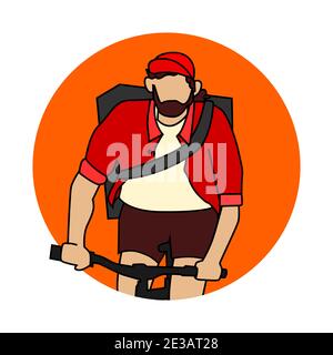 beard hipster cyclist wear back pack for bike messenger avatar or icon vector illustration Stock Vector