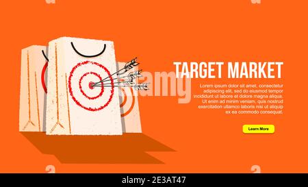 target market, aimed arrows shopping bag as a target. business metaphors for target market vector illustration Stock Vector