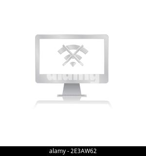 crossed wifi no internet connection icon inside blank screen computer monitor with reflection minimalist modern icon vector illustration Stock Vector
