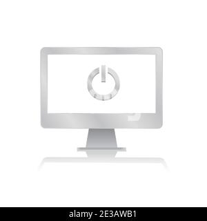on off switch icon inside blank screen computer monitor with reflection minimalist modern icon vector illustration Stock Vector