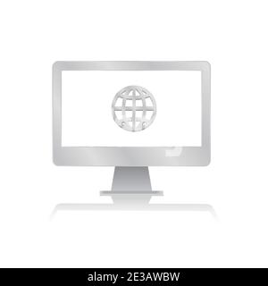 globe internet connection icon inside blank screen computer monitor with reflection minimalist modern icon vector illustration Stock Vector