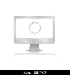 looping arrow for processing data icon inside blank screen computer monitor with reflection minimalist modern icon vector illustration Stock Vector