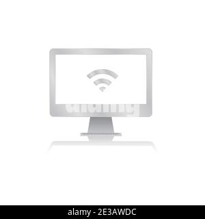 wifi internet connection inside blank screen computer monitor with reflection minimalist modern icon vector illustration Stock Vector