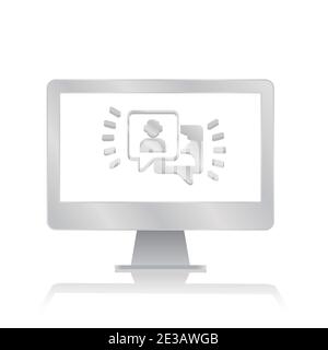 webinar online meeting inside blank screen computer monitor with reflection minimalist modern icon vector illustration Stock Vector