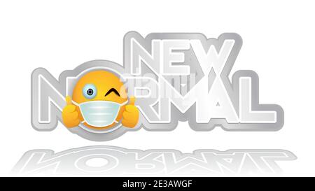 new normal big text typography with smiley tumbs up wear mask vector illustration Stock Vector